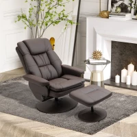 HOMCOM PU Leather Recliner Chair with Ottoman, Swivel Recliner and Ottoman with Round Wrapped Base for Living Room, Brown(m-2)