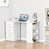 HOMCOM 47" Modern Home Office Computer Desk Bookcase Combo Writing Table Workstation with 3 Drawer and Storage Shelf - White(m-2)
