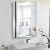 HOMCOM Bathroom Mirrored Cabinet, Vertical 16" x 24" Stainless Steel Frame Medicine Cabinet, Wall-Mounted Storage Organizer with Single Door(m-7)