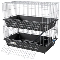 PawHut 2-Tier Small Animal Cage with 2 Doors, Trays, Dish, Bottle, and Ramp for Bunny, Ferret, Chinchilla, Black(m-1)