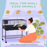 PawHut Two-Story Small Animal Cage Removable from Stand, Guinea Pig Cage with Shelf & Wheels, Pet Habitat for Hedgehog, Chinchilla, Ferret, 39" x 20.5" x 36.5", Black(m-5)