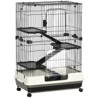 PawHut 32"L 4-Level Small Animal Cage Rabbit Hutch with Universal Lockable Wheels, Slide-out Tray for Bunny, Chinchillas, Ferret, Black(m-1)