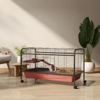 PawHut 48" L Small Animal Cage, Pet Play House for Rabbit Hutch or Ferret with Feeder, Rolling Wheels, Platform, Ramp(m-10)