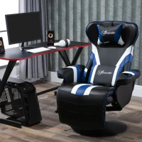 Vinsetto Gaming Chair, Racing Style Computer Recliner with Lumbar Support, Footrest and Cup Holder, Black/White/Blue(m-2)