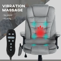 HOMCOM 6 Point Executive Office Chair with Heat, Velvet High Back Vibrating Massage Office Chair, Gray(m-7)