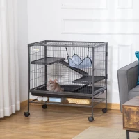 PawHut Small Animal Cage with Wheels, Pet Playpen for Rat, Syrian Hamster, Kitten, Ferrets, Chinchillas with Bottom Storage Shelf, Removable Tray, Ramp, 31.5" x 20.5" x 33.1"(m-9)