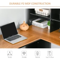 HOMCOM L Shaped Computer Desk with Hutch, 59" Corner Desk, Space Saving Home Office Desk with Storage Shelves, Drawer and Cabinet, Black(m-6)