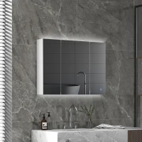 kleankin Bathroom Mirror Cabinet with Light, Bathroom Storage Cupboard with USB Charge, Adjustable Shelf, 35.5"W x 25.5"H, White(m-10)