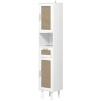 HOMCOM Tall Bathroom Cabinet with Rattan Doors, Freestanding Bathroom Storage Cabinet with Adjustable Shelves, White(m-1)