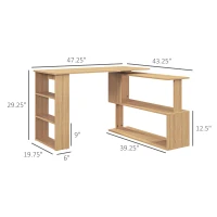 HOMCOM L Shaped Corner Desk, 360 Degree Rotating Home Office Desk with Storage Shelves, Writing Table Workstation, Maple(m-3)