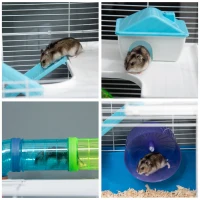 PawHut 23" 5-Tier Hamster Cage with Wheel and Water Bottle, Blue(m-8)