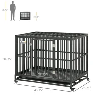 PawHut 44'' Strong Pet Dog Crate Mobility Cage w/ Playpen Metal & Removeable Tray(m-3)