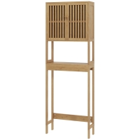 HOMCOM Over the Toilet Cabinet, Bamboo Bathroom Above Toilet Storage with Slatted Doors and Adjustable Shelf, Natural