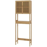 HOMCOM Over the Toilet Cabinet, Bamboo Bathroom Above Toilet Storage with Slatted Doors and Adjustable Shelf, Natural(m-1)