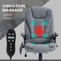 HOMCOM 6 Point Vibrating Massage Office Chair with Heat, Linen High Back Massage Desk Chair with Reclining Backrest, Gray(m-4)