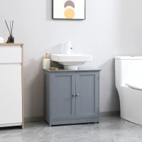 HOMCOM Under Sink Bathroom Cabinet, Pedestal Sink Storage Cabinet with 2 Doors, Shelf and U-Shape, Gray(m-10)