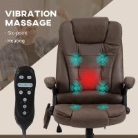 HOMCOM 6 Point Vibrating Massage Office Chair with Heat, Microfiber High Back Executive Office Chair with Reclining Backrest, Padded Armrests and Remote, Coffee(m-7)