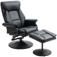 HOMCOM Recliner Chair w/ Ottoman Swivel, Faux Leather, Black(m-11)