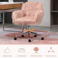 Vinsetto Faux Fur Desk Chair, Swivel Vanity Chair with Adjustable Height and Wheels for Office, Bedroom, Pink(m-7)