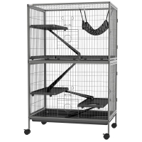 PawHut 50" H Rolling Small Animal Cage with Hammock, Ferret Cage, Chinchilla Cage, Pet Habitat with 4 Doors, Removable Tray