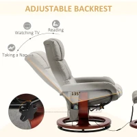 HOMCOM Massage Recliner Chair with Ottoman, Swivel Recliner and Footrest, Faux Leather Reclining Chair with Remote Control, 10 Vibration Point and Side Pocket, Gray(m-5)