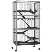 PawHut 63" H Rolling Small Animal Cage with Hammock, Ferret Cage, Chinchilla Cage, Pet Habitat with 6 Doors, Removable Tray(m-11)