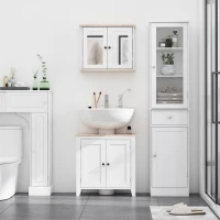 kleankin Slim Bathroom Storage Cabinet, Tall Bathroom Cabinet, Narrow Linen Tower with Acrylic Door, Drawer and Shelves, White(m-11)