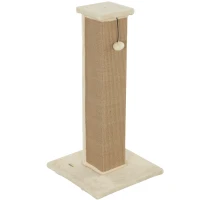 PawHut 32" Tall Cat Scratching Post for Indoor Cats and Kittens, Sisal Cat Scratcher with Hanging Ball Soft Plush, Beige(m-2)