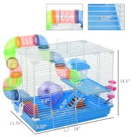 PawHut 2-Level Hamster Cage Rodent Gerbil House Mouse Mice Rat Habitat Metal Wire with Exercise Wheel, Play Tubes, Water Bottle, Food Dishes, & Interior Ladder(m-3)