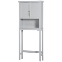 kleankin Modern Over The Toilet Storage Cabinet, Double Door Bathroom Organizer with Inner Adjustable Shelf and Open Shelf, Gray