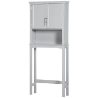 kleankin Modern Over The Toilet Storage Cabinet, Double Door Bathroom Organizer with Inner Adjustable Shelf and Open Shelf, Gray(m-1)