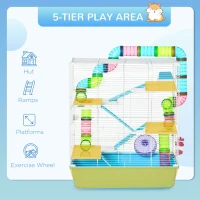 PawHut Extra Large 23" Hamster Cage with Tubes and Tunnels, Portable Carry Handles, Rat House and Habitats Big 5-Tier Design, Mouse Cage Includes Exercise Wheel, Water Bottle, Food Dish, Light Blue(m-6)