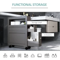 kleankin Space Saving Narrow Bathroom Storage Cabinet, Bath Toilet Paper Holder with Drawers and Rolling Wheels, Gray(m-6)