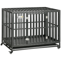 PawHut 44'' Strong Pet Dog Crate Mobility Cage w/ Playpen Metal & Removeable Tray