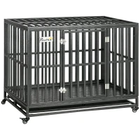 PawHut 44'' Strong Pet Dog Crate Mobility Cage w/ Playpen Metal & Removeable Tray(m-1)