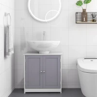 kleankin Bathroom Vanities, Bathroom Sink Cabinets with U-Shape Cut-Out and Adjustable Internal Shelf, White and Gray(m-7)