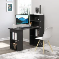 HOMCOM Computer Desk with 6-Tier Storage Shelves, Writing Desk Workstation with Bookshelf for Home Office, Black(m-2)