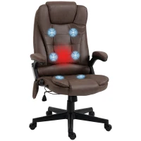 HOMCOM 6 Point Vibrating Massage Office Chair with Heat, Microfiber High Back Executive Office Chair with Reclining Backrest, Padded Armrests and Remote, Coffee(m-1)