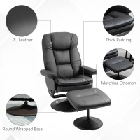 HOMCOM PU Leather Recliner Chair with Ottoman, Swivel Recliner and Ottoman with Round Wrapped Base for Living Room, Black(m-6)
