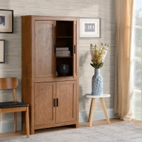 HOMCOM 64" 4-Door Kitchen Pantry, Freestanding Storage Cabinet with 3 Adjustable Shelves for Kitchen, Oak(m-10)