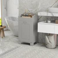 HOMCOM Tilt-out Laundry Storage Cabinet with Tabletop and Compartment Hamper, Gray(m-10)