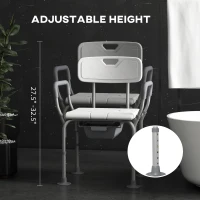 HOMCOM 3-in-1 Shower Chair with Back and Arms, Height Adjustable Bedside Commode, Raised Toilet Seat with Non-Slip Rubber Foot Pad for Seniors, Disabled, White(m-6)