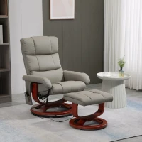 HOMCOM Massage Recliner Chair with Ottoman, Swivel Recliner and Footrest, Faux Leather Reclining Chair with Remote Control, 10 Vibration Point and Side Pocket, Gray(m-2)