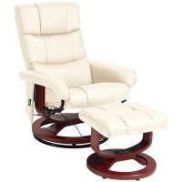 HOMCOM Swivel Recliner with Ottoman Massage, Recliner Chair and Ottoman, Faux Leather Reclining Chair with Remote, Cream White(m-1)
