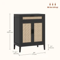 HOMCOM Kitchen Sideboard, Boho Storage Cabinet with 2 Rattan Decorated Doors and Drawer for Dining Room, Black(m-3)