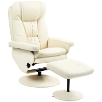 HOMCOM PU Leather Recliner Chair with Ottoman, Swivel Recliner and Ottoman with Round Wrapped Base for Living Room, Cream White