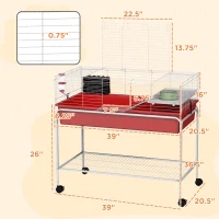 PawHut Two-Story Small Animal Cage Removable from Stand, Pet Habitat with Shelf & Wheels, 39" x 20.5" x 36.5", Red(m-3)