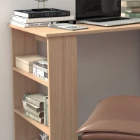 HOMCOM L Shaped Corner Desk, 360 Degree Rotating Home Office Desk with Storage Shelves, Writing Table Workstation, Maple(m-6)