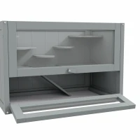 PawHut 2-Level Hamster Cage with Openable Top, Door, Shelf, Ladder, Gray(m-8)