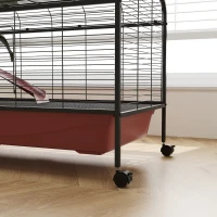 PawHut 48" L Small Animal Cage, Pet Play House for Rabbit Hutch or Ferret with Feeder, Rolling Wheels, Platform, Ramp(m-8)